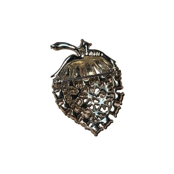 Vintage Lisner Green Blue AB Rhinestone Brooch Strawberry Signed - Picture 3 of 7